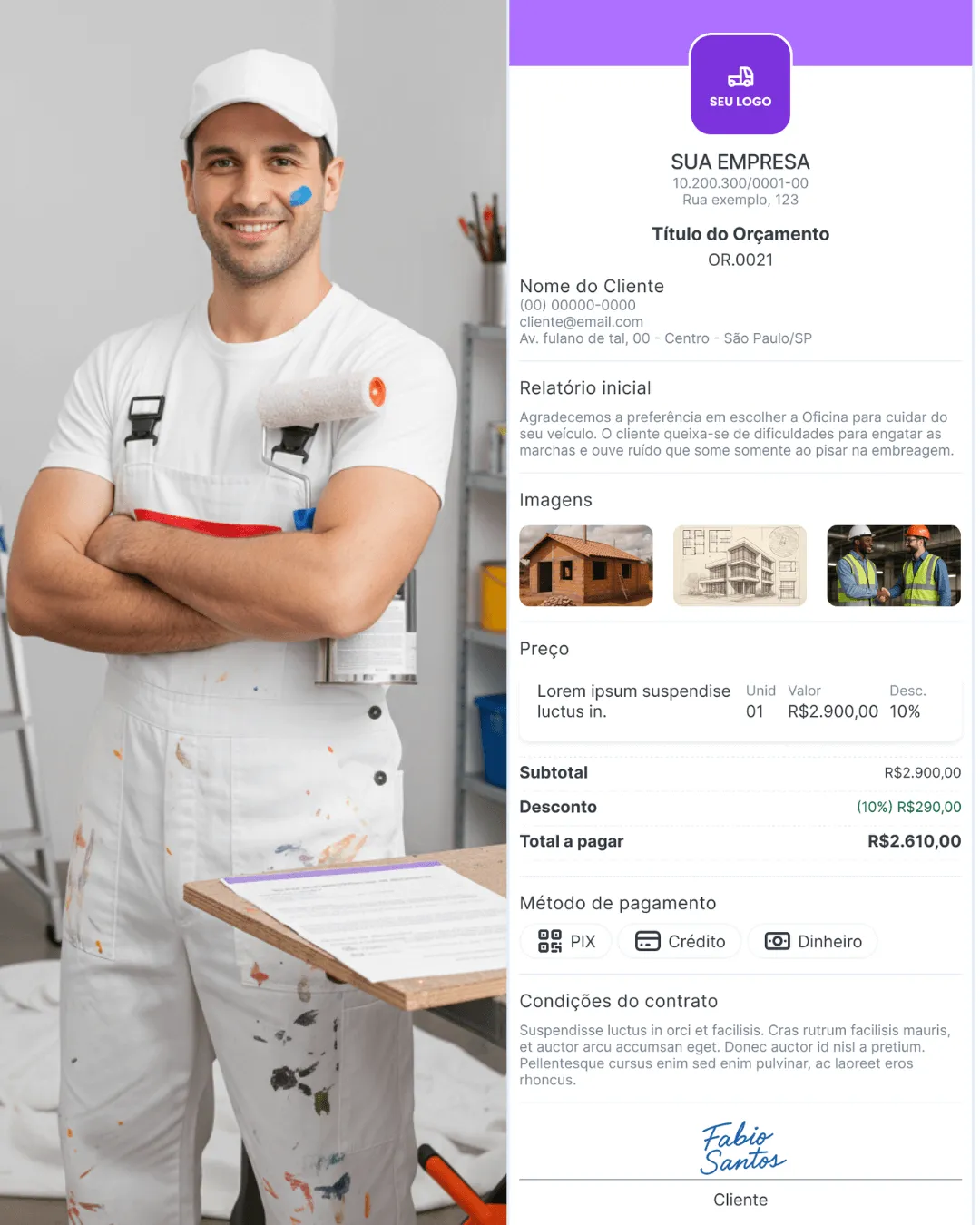 Modelo de orçamento para pintor