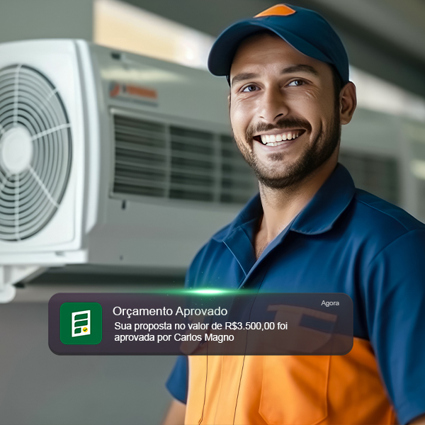 Técnico de ar condicionado recebendo orçamento aprovado